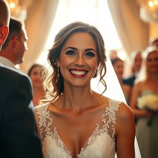 Noiva sorrindo radiante durante a festa de casamento.